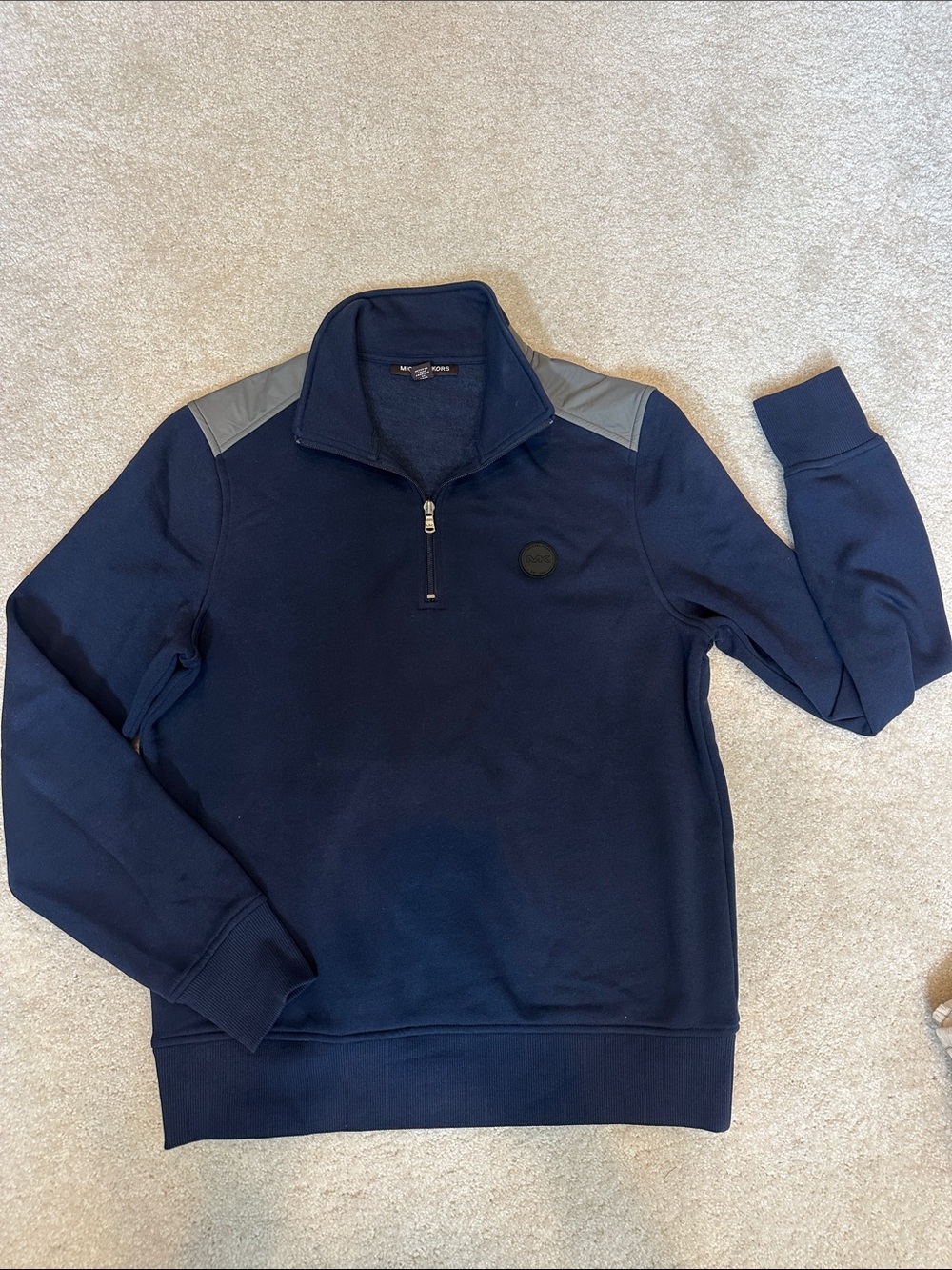 Men's Navy Quarter-Zip Sweater with Shoulder Panels